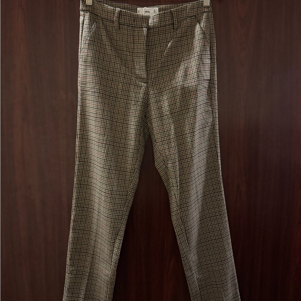 Mango Checkered Trousers in Brown and Black